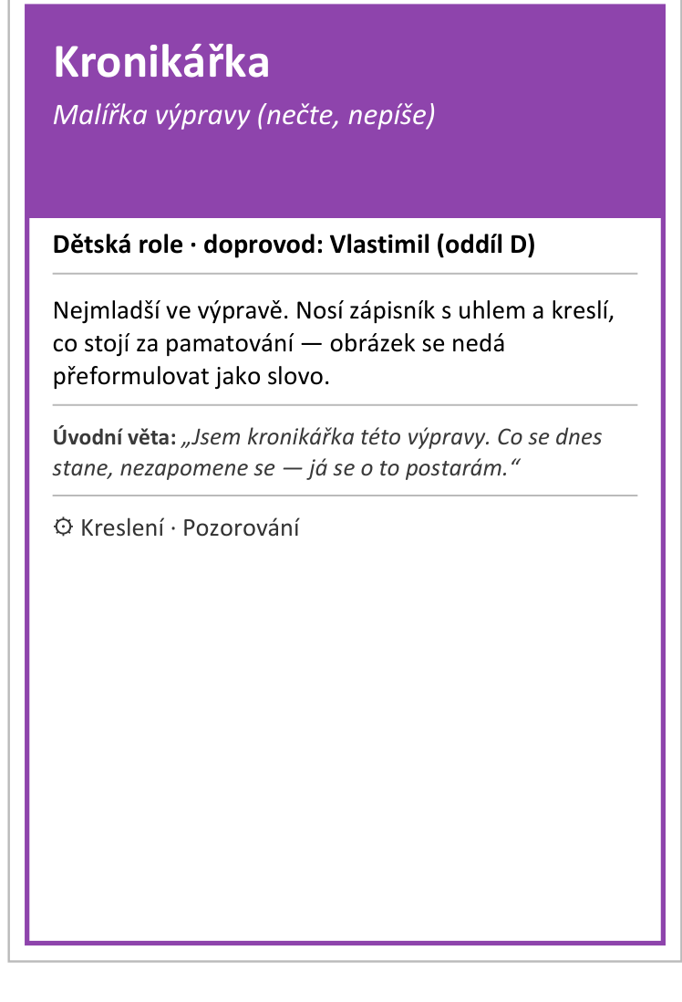 Kronikářka, malířka výpravy (dětská role)