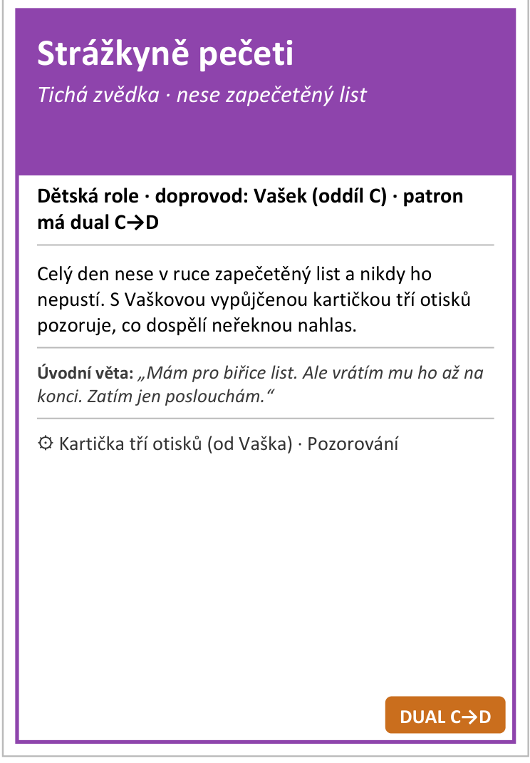 Strážkyně pečeti, tichá zvědka (dětská role)